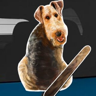 Airedale Terrier dog rear window wagging wiper tail sticker