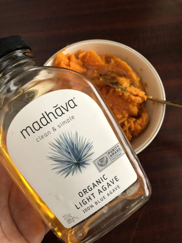 agave over sweet potato pie filling